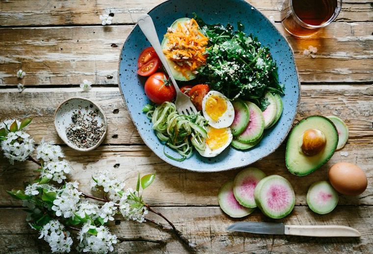 Fresh produce and breakfast spread